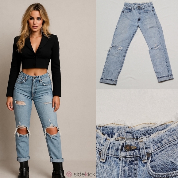 Levi's Denim - 80s Levi's Vintage Distressed Acid Wash Slim Fit High Waist Ribcage Denim Jeans